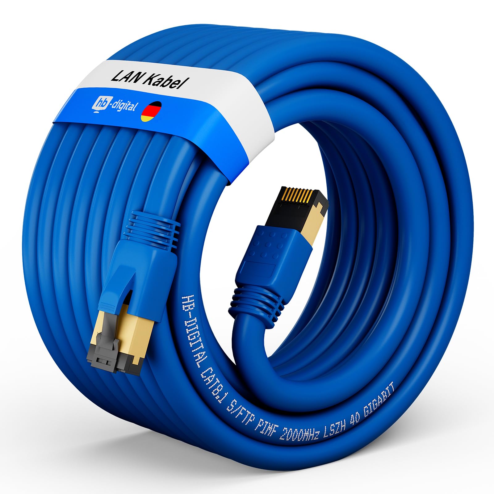 HB-DIGITAL 20m Câble RJ45 CAT 8 Cordon de brassage - Certifié GHMT - Cable Réseau Blindé AWG 24 S/FTP LSZH 40Gbps 2000MHz cuivre pur avec connecteurs dorés pour Switch PC TV Console de Jeux - Bleu