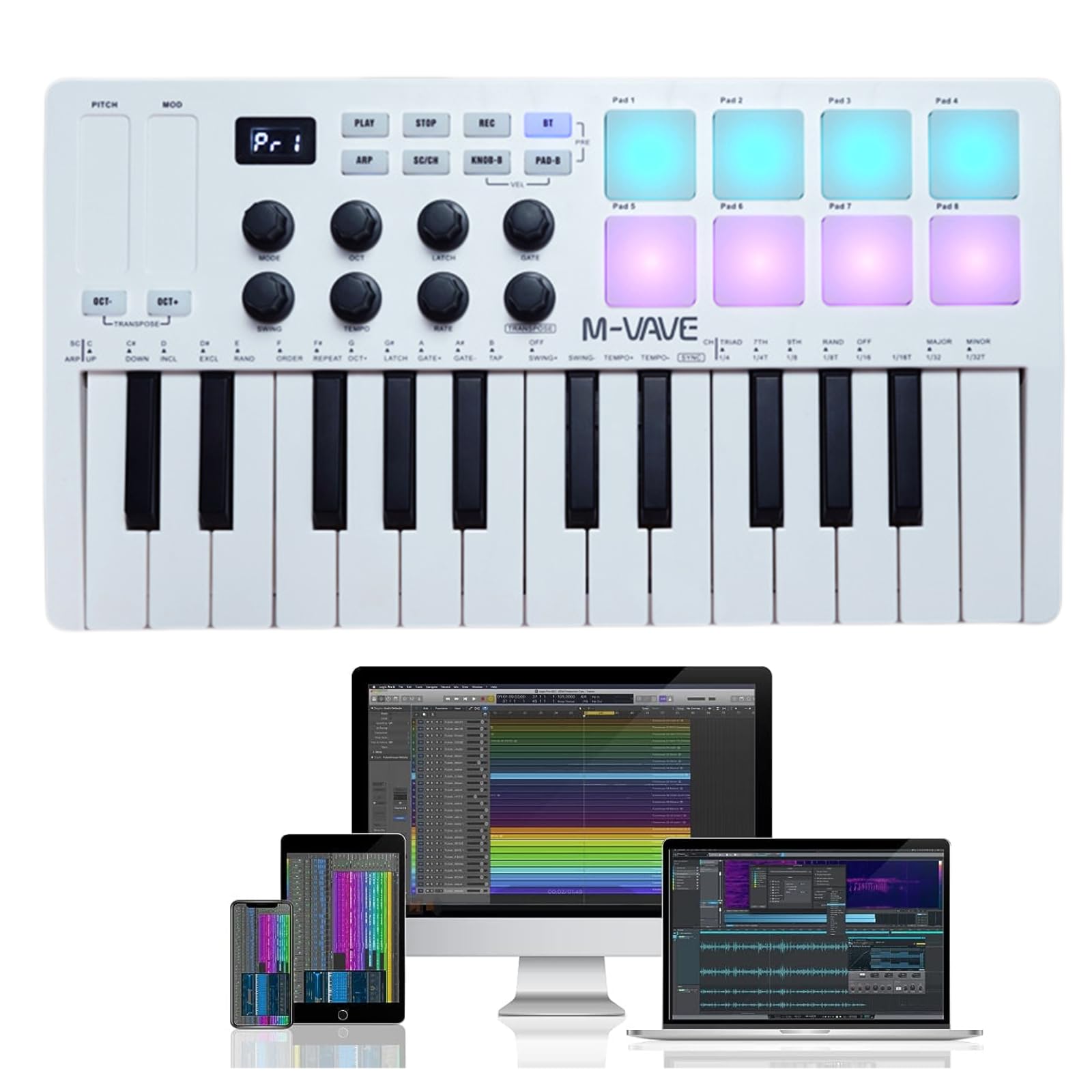 M-VAVE VEDO Teclado controlador 25 teclas USB MIDI com 8 pads de