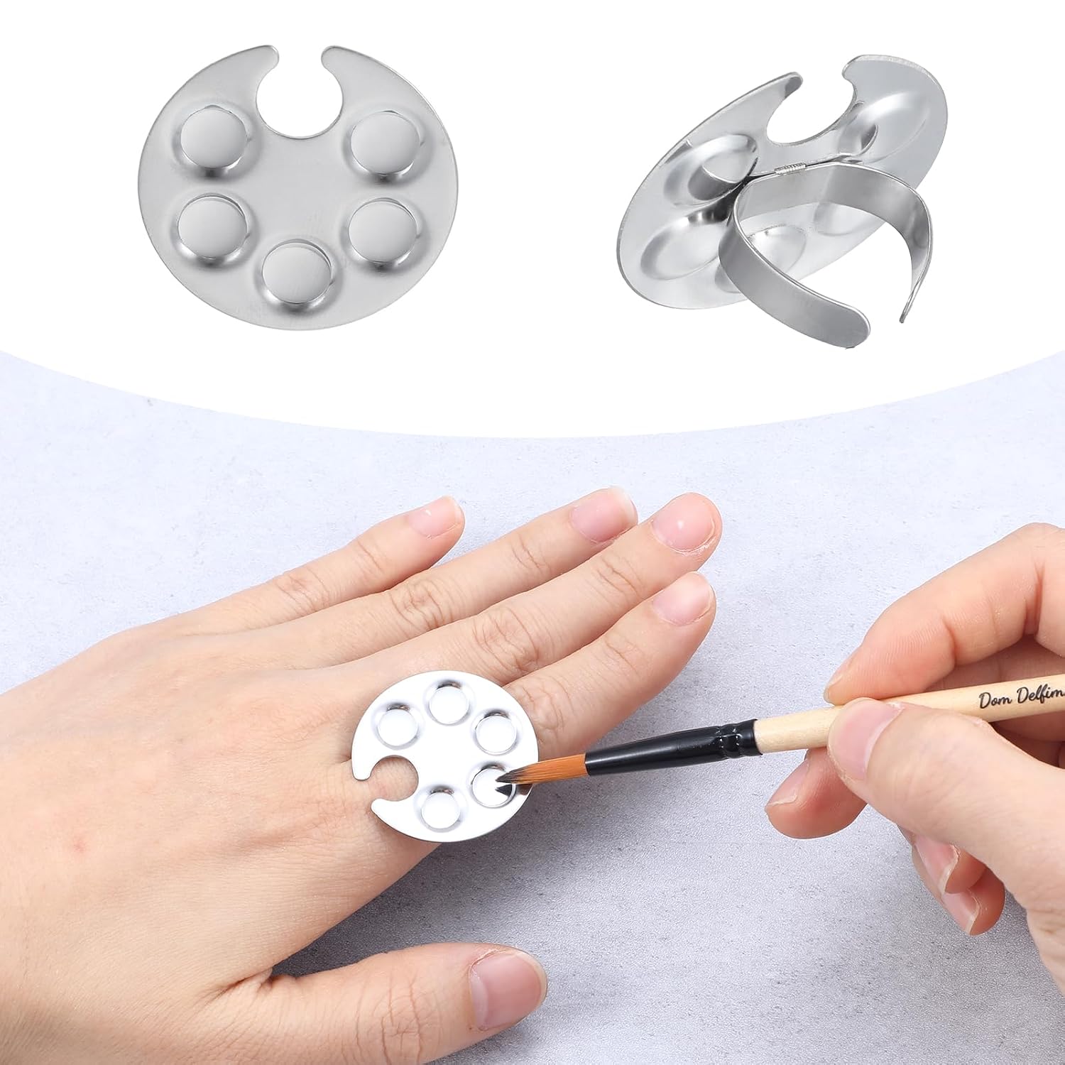 Tyqour 5 Pcs Mini Nail Paint Art Palette Rings, Stainless Steel Wearable Manicure Polish Palette Nail Art Mixing Tool Makeup Palettes Display Board Mini Ring DIY Tray (Silver) image 5