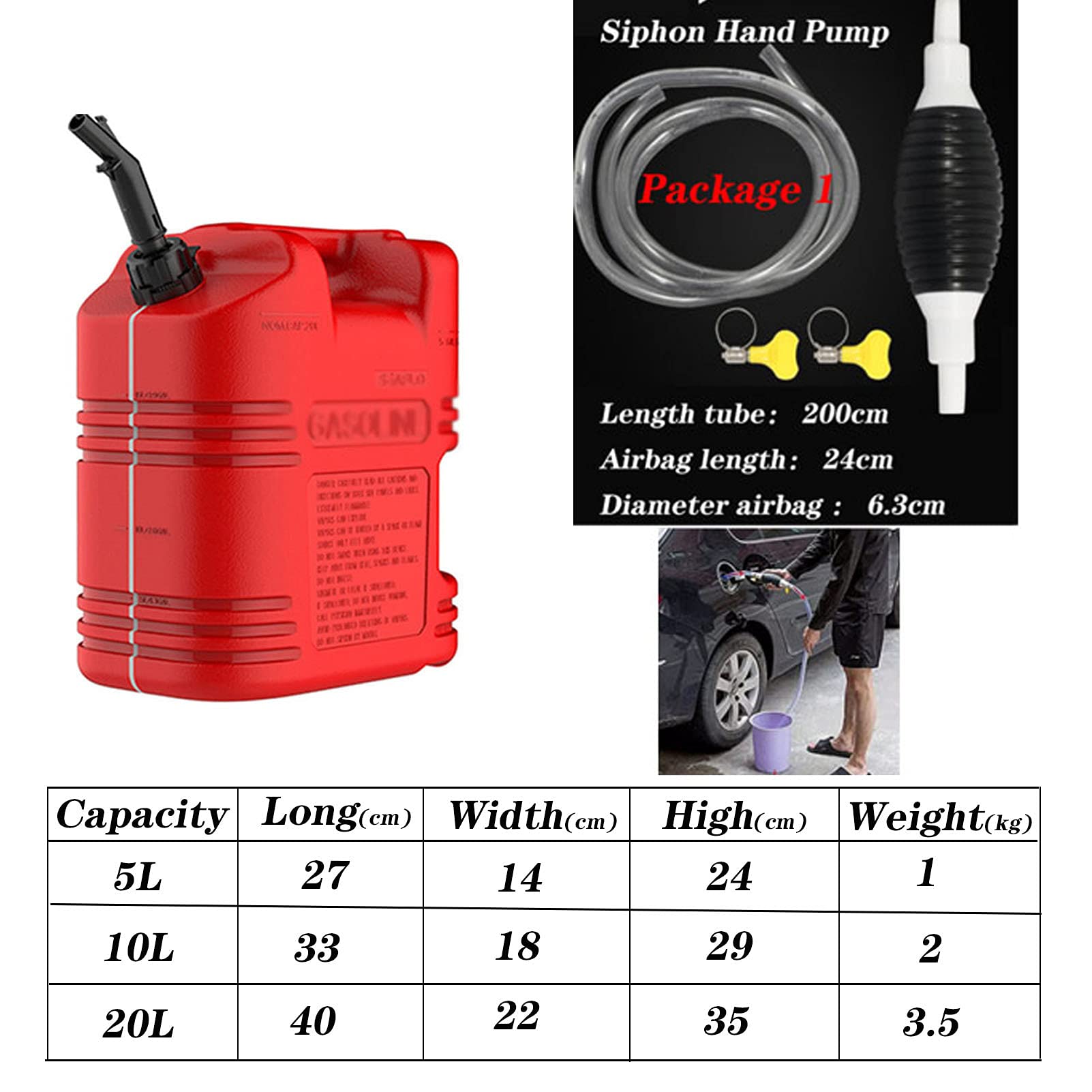 Benzinkanister 5L,10L,20L Kanister mit flexiblem Ausgießer - roter Benzinkanister aus Kunststoff |Ideal für die Lagerung von Dieselkraftstoff |Komfortabel und einfach zu bedienen mit UN-Zulassung