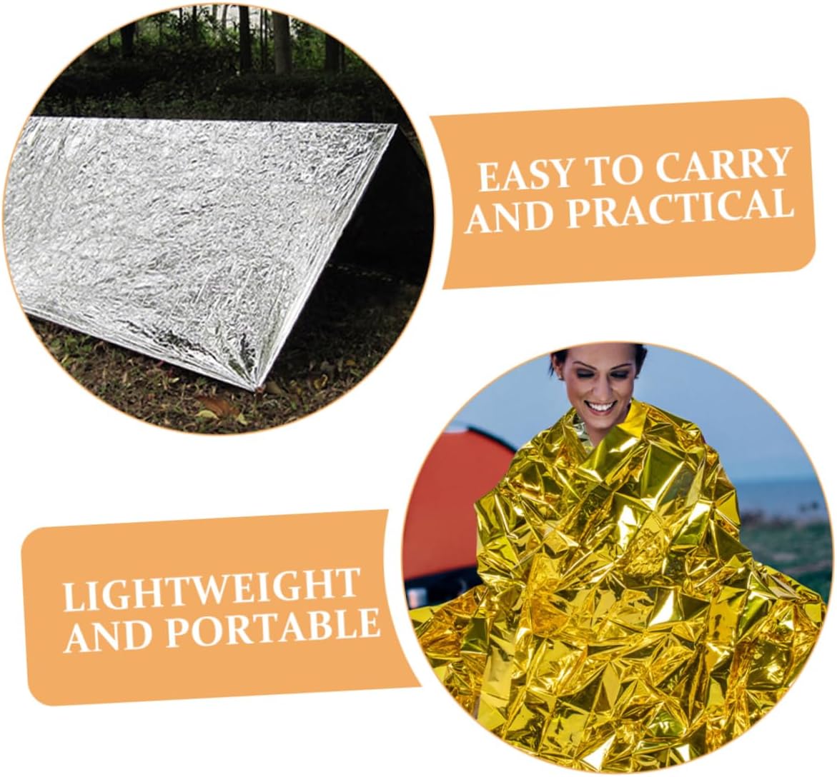KOMBIUDA Thermal Foil Emergency Blankets 2 Pack Lightweight Aluminum Foil for Cold Weather Protection Survival Gear for Camping Hiking