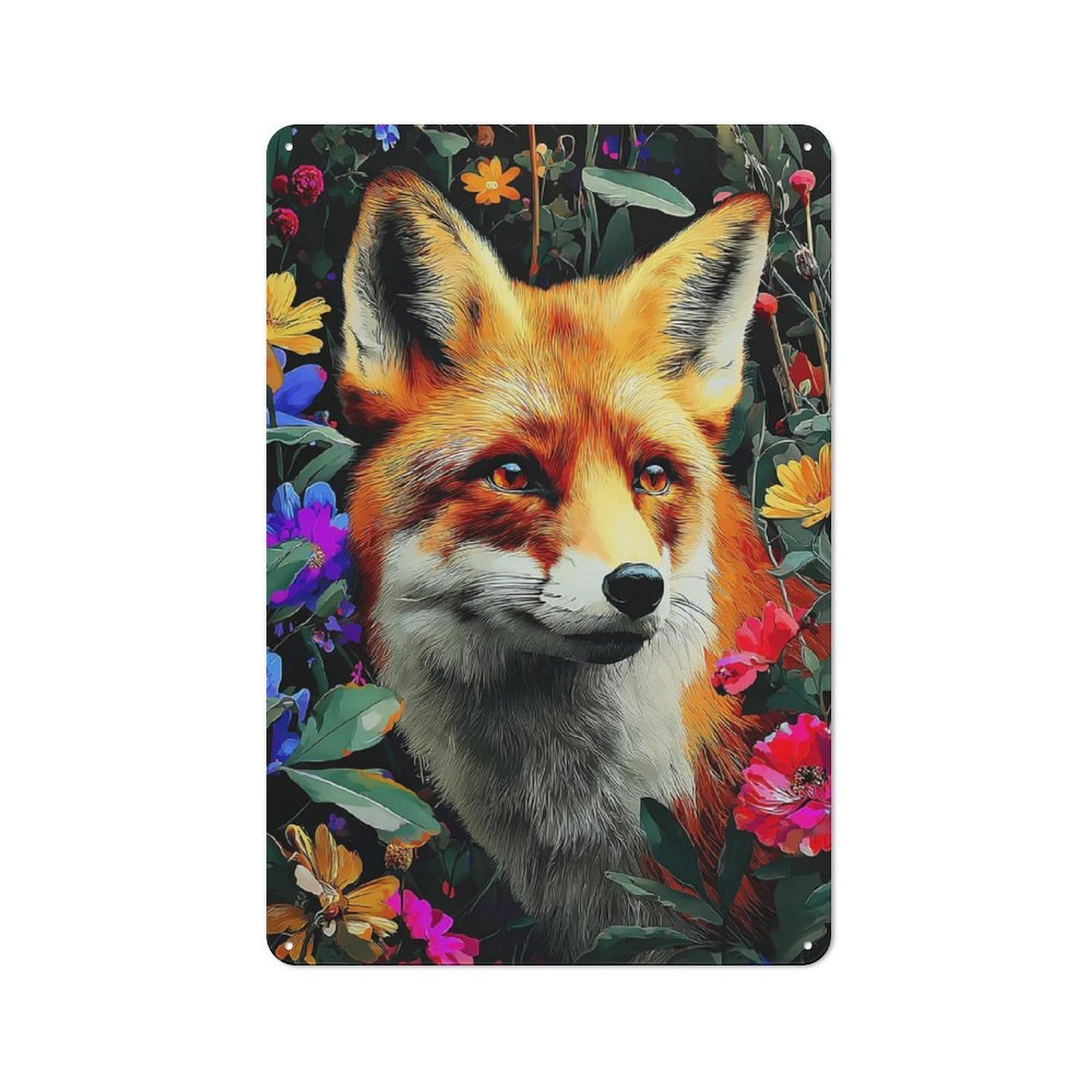 Junmoney Fox In A Garden Of Flowers Retro Metal Plaque 30X20cm Featuring For Home Bar Wall, For Room Styling Across Home Bars And Entertaining Spaces
