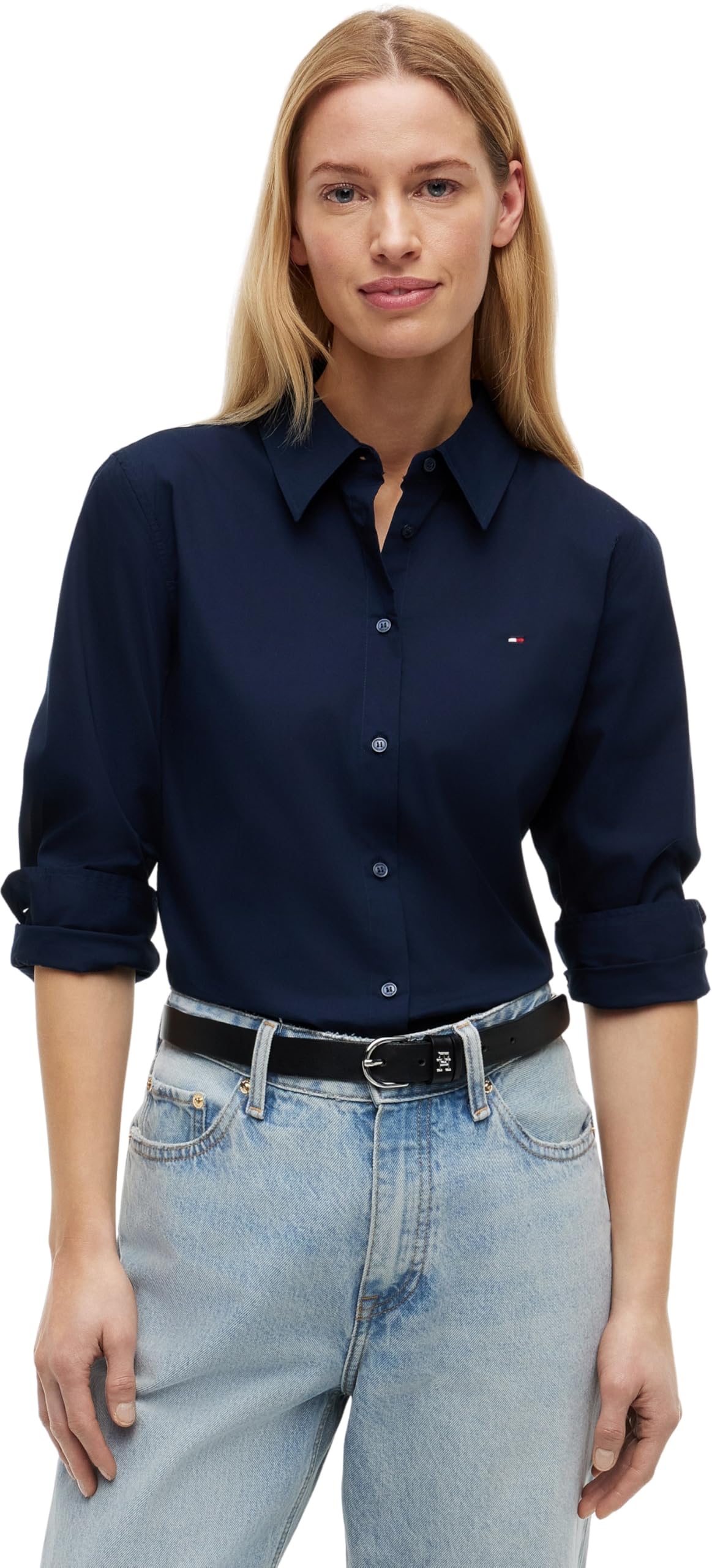 Tommy Hilfiger Women’s Cotton Shirt, Blue (Dark Night Navy), 10