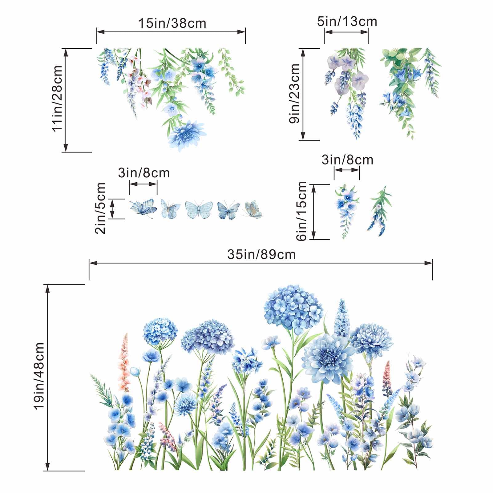 Hanging Flower Wall Stickers for Bedroom: Peel and Stick Blue Wildflower Floral Wall Stickers - Sofa TV Background Home Art Wall Decor - Image 4