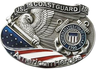 Vintage Style American Hero Coast Guard Enamel Oval Belt Buckle