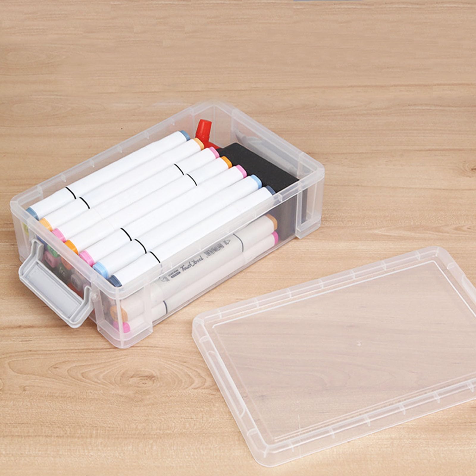 4 plastikowe pudełka na ołówki, nakładające się pudełko na ołówki, plastikowe etui na biurko, przezroczyste pudełka na ołówki, do biura, domowego przechowywania ołówków