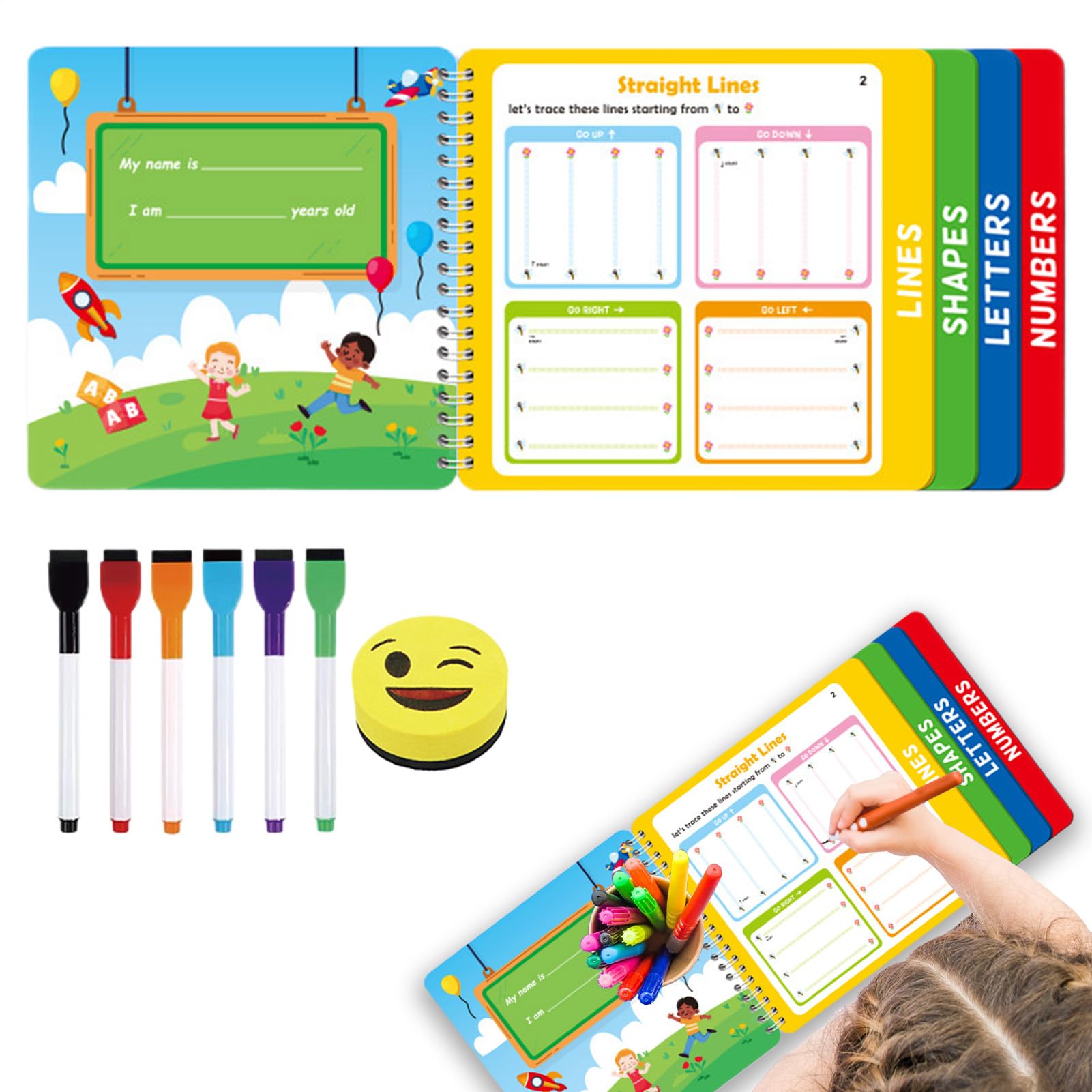 Libri Da Tracciare Per Bambini Quaderno Scrittura Cancellabile | Libro Traccia Lettere e Scrittura dei Bambini Ragazzi Ragazze Prescolari Scuola Materna Scuola Aula