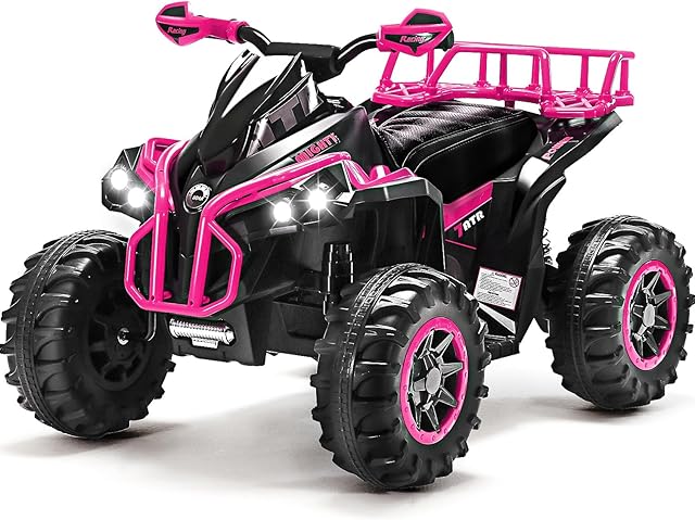 Four Wheeler for Kids - Electirc Toddler 4 Wheeler for Kids 3-6, Ride on ATV 12v Battery Bowered, Kids Quad with LED Lights, Music, High Low Speed, USB/TF, Treaded Tires, Pink