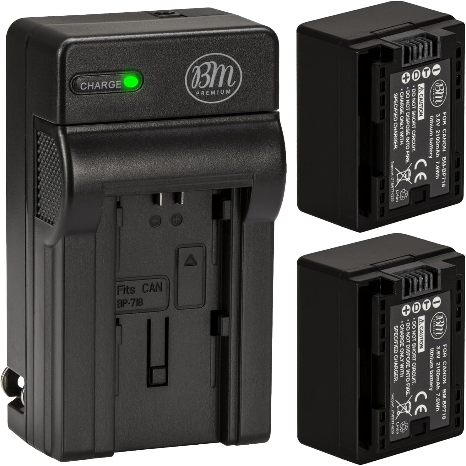BM Premium 2 BP-718 Batteries and Charger for Canon Vixia HFR80, HFR82, HFR800, HFR70, HFR72, HFR700, HFM500, HFR30, HFR32, HFR300, HFR40, HFR42, HFR400, HFR50, HFR52, HFR500, HFR60, HFR62, HFR600