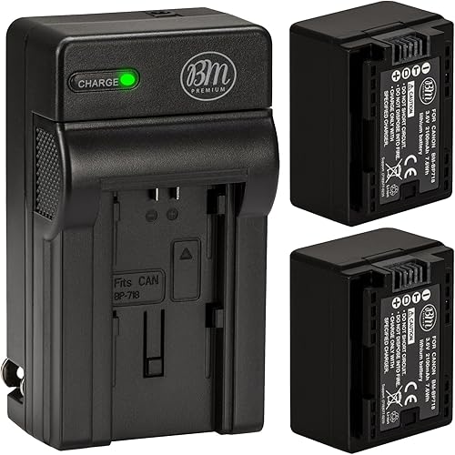 BM Premium 2 baterías y cargador BP-718 para Canon Vixia HFR80, HFR82, HFR800, HFR70, HFR72, HFR700, HFM500, HFR30, HFR32, HFR300, HFR40, HFR42,