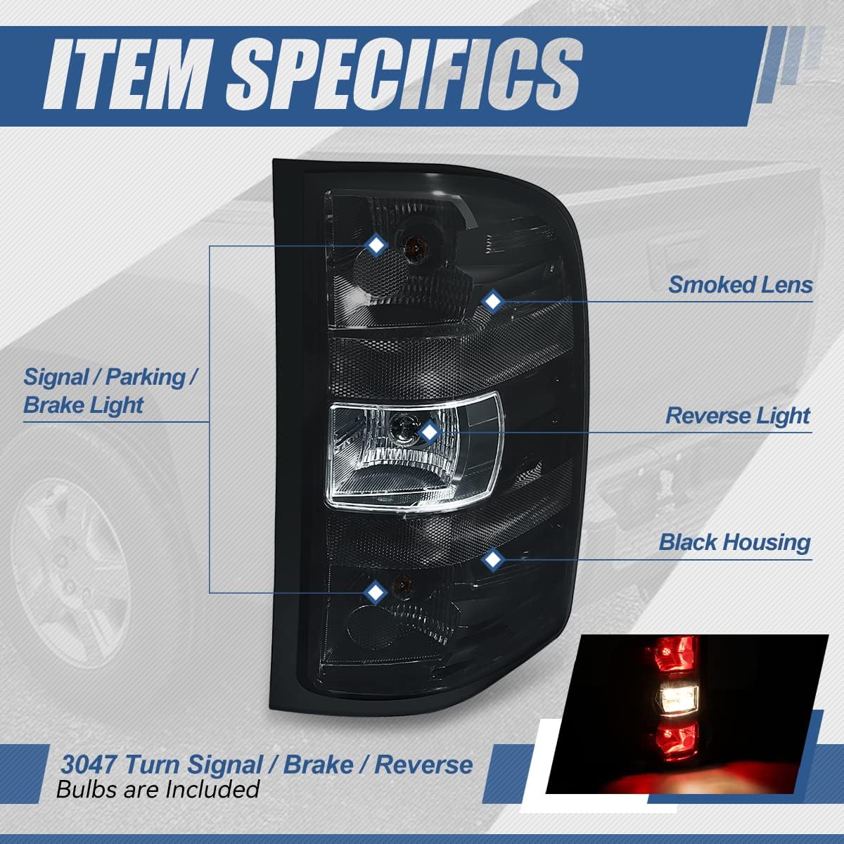Auto Dynasty Factory Style Rear Tail Lights Brake Lamps Compatible with Silverado Sierra 1500 2500HD 3500 2007-2014, Driver and Passenger Side, Smoked Lens