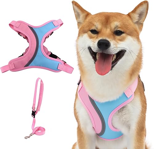_ Juego de arnés y correa para perros pequeños y medianos, arnés ligero y suave para cachorros, juego de arnés ajustable y reflectante para