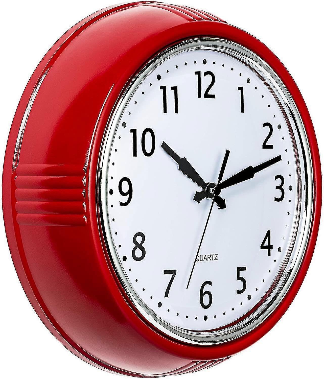 Horloge murale rétro rouge de 25,4 cm avec mécanisme silencieux à quartz