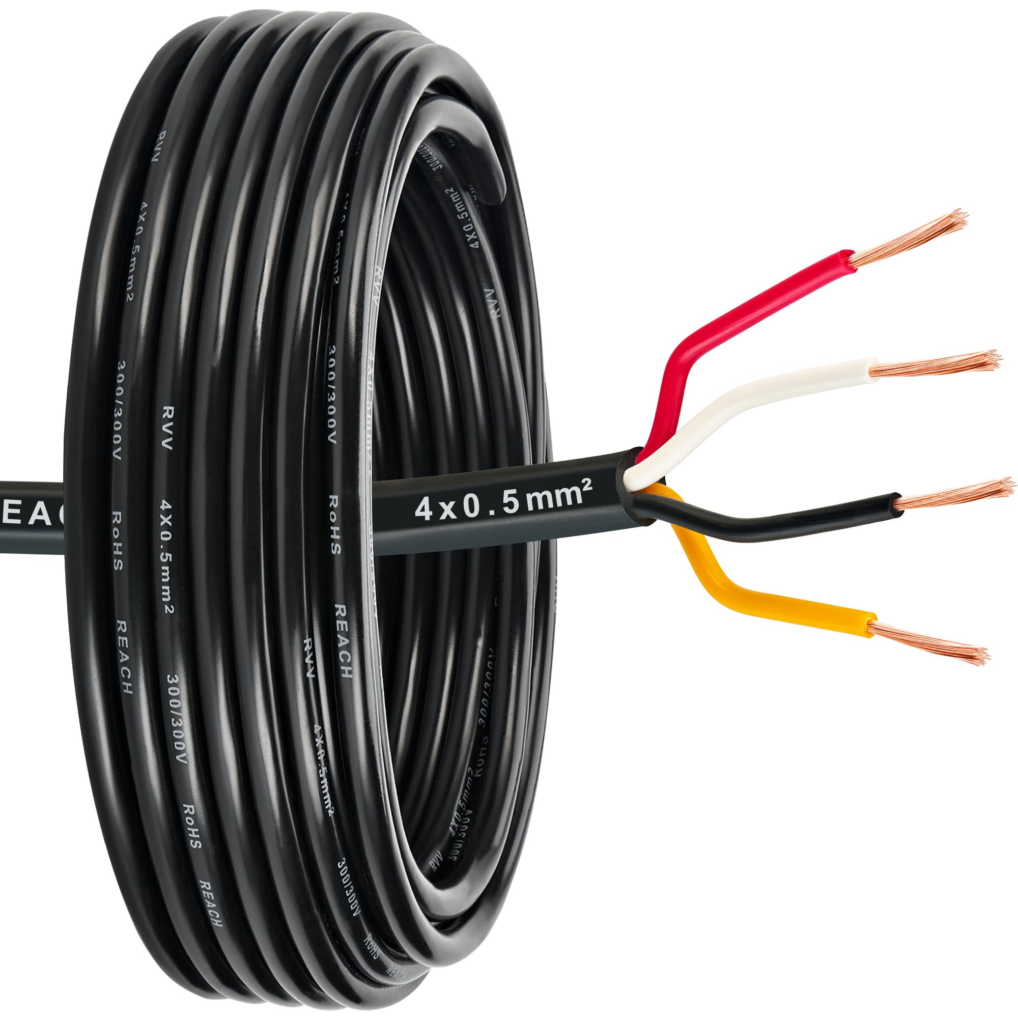 DARKGUARD 4-adriges Kabel für Anhänger 12V/24V - 4x0,5mm² Anhänger Beleuchtung Kabel Fahrzeugleitung mit Guter Leitfähigkeit und Verschleißfest - 10M Kupfer Rundkabel Wasserfest