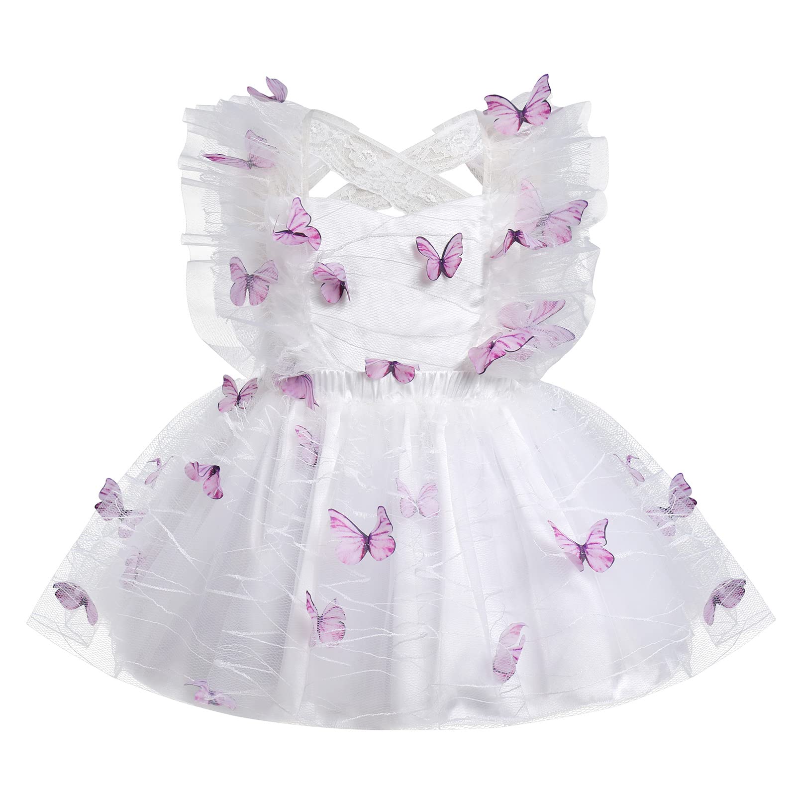 IMEKIS Vestito da principessa da cerimonia nuziale con stampa carina schiena scoperta in pizzo tutù, abito da festa di nozze con fascia per il compleanno