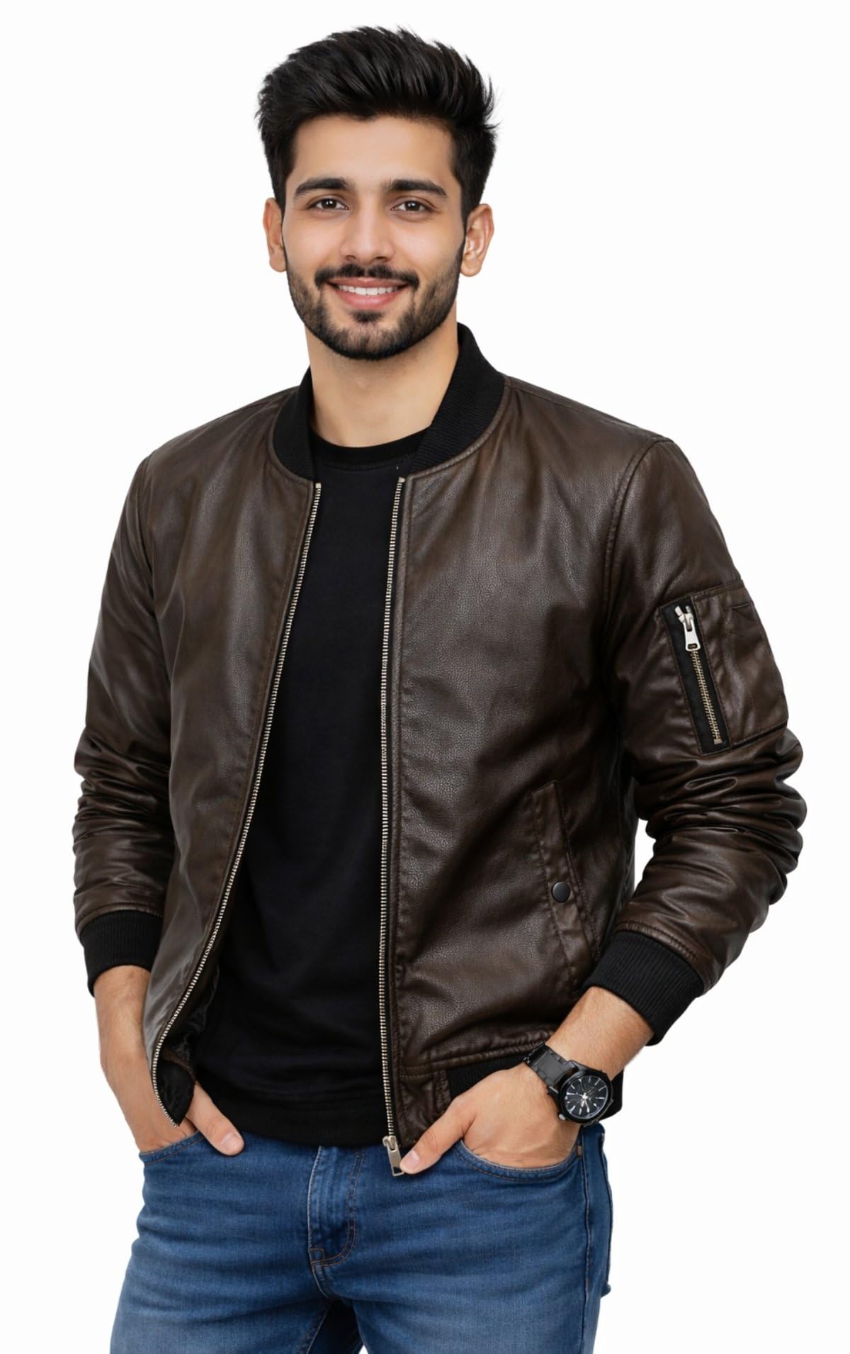 Chaqueta bomber de cuero marrón para hombre, chaqueta de cuero ajustada para hombre, chaqueta Cafe Racer para hombre