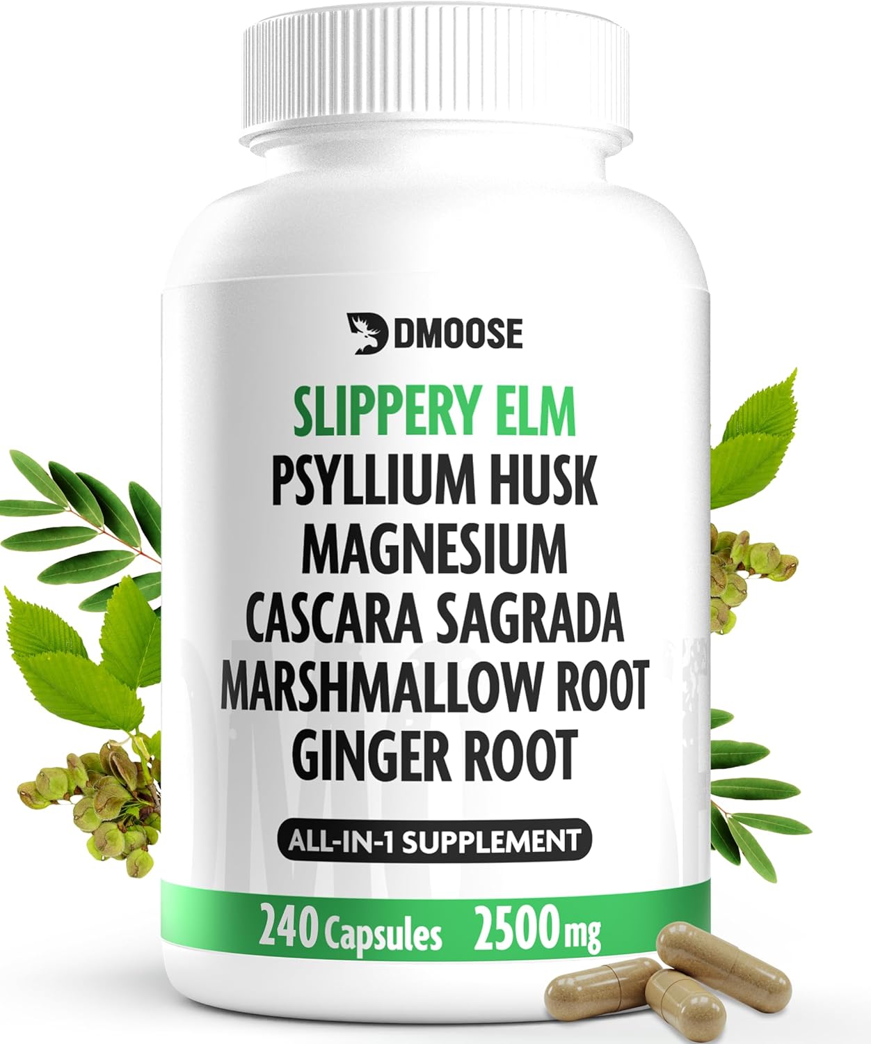 16 in 1 Slippery Elm Bark for Women & Men - Digestive Health & Leaky Gut Wellness Supplement - Probiotic, Psyllium Husk, Cascara, Magnesium & Marshmallow Root Complex - DGL Licorice Extract Capsules