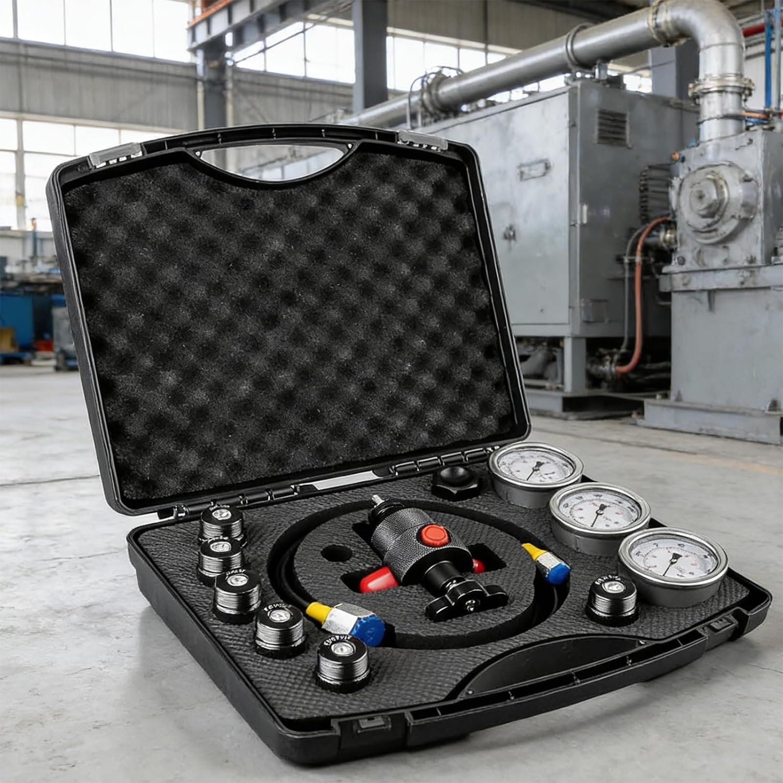 Sistema Ricarica Azoto Accumulatore Idraulico, Kit Test Pressione Con 3 Manometri 1500/4000/6000 PSI, 7 Raccordi, Tubo Gas E CGA580 Per Impianti Idraulici Industriali