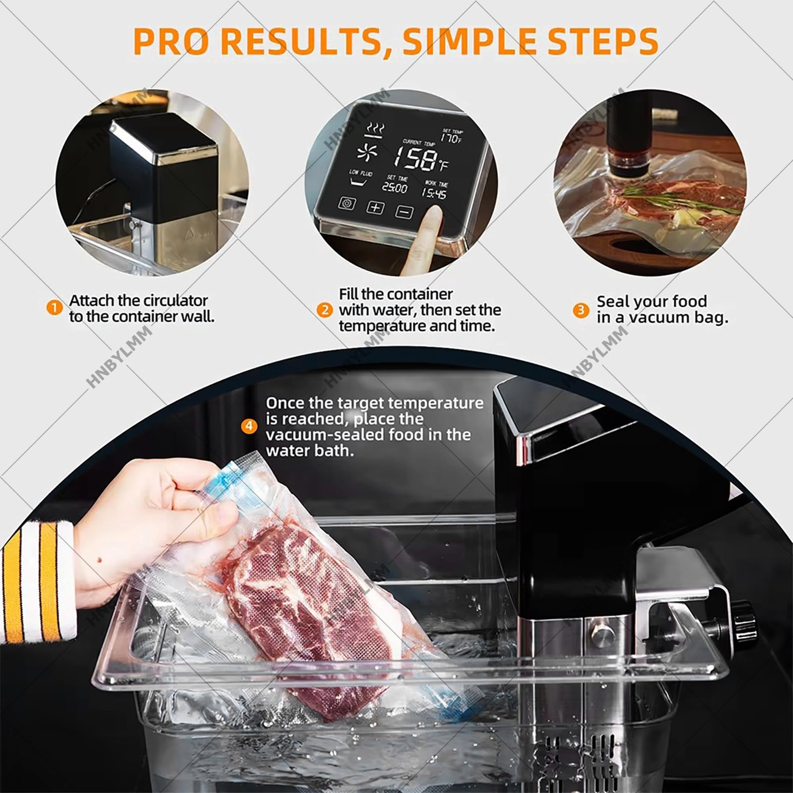 Sous Vide Cooker 1600W Commercial Sous Vide Machine Fast Heating Immersion Circulator with Timer & Accurate Temp Control, Stainless Steel, Ultra-Quiet, IPX7 Waterproof, Home Kitchen Use