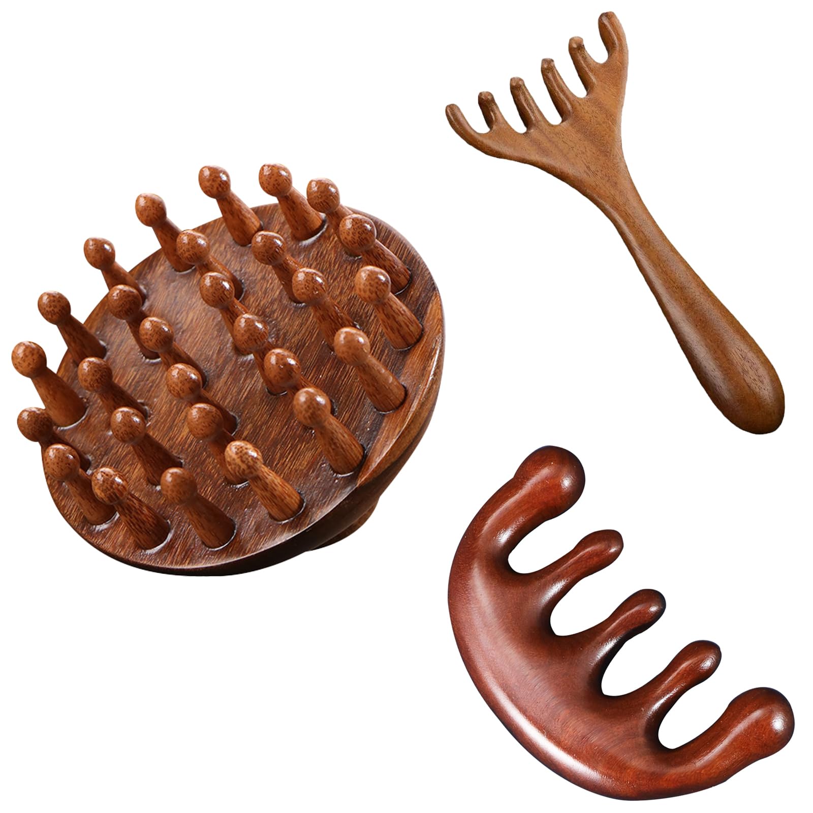 3PCS Cepillos de Masaje de Cabeza de Madera,Cepillo de Masaje y Peine para el Cuero Cabelludo Masaje del Cuero Cabelludo y Peine de Masaje para Relajación