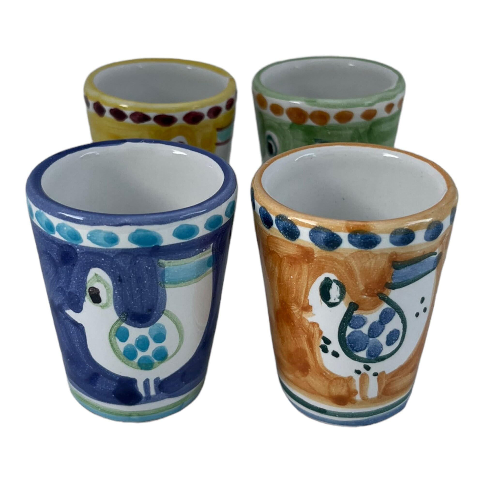 Set of 4 Hand-Painted Italian Ceramic Limoncello Glasses – 1.25 oz – Made in Italy – Colorful Chicken Design – Traditional Shot Glasses for Limoncello, Grappa, or Espresso