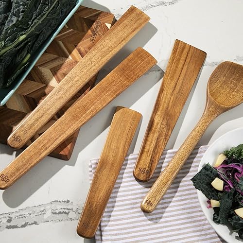 Miniatura 2 de SLATE & ROYCE Juego de 5 lápices de madera de acacia, herramientas de cocina de madera no tóxicas con bordes cónicos, resistente al calor, para