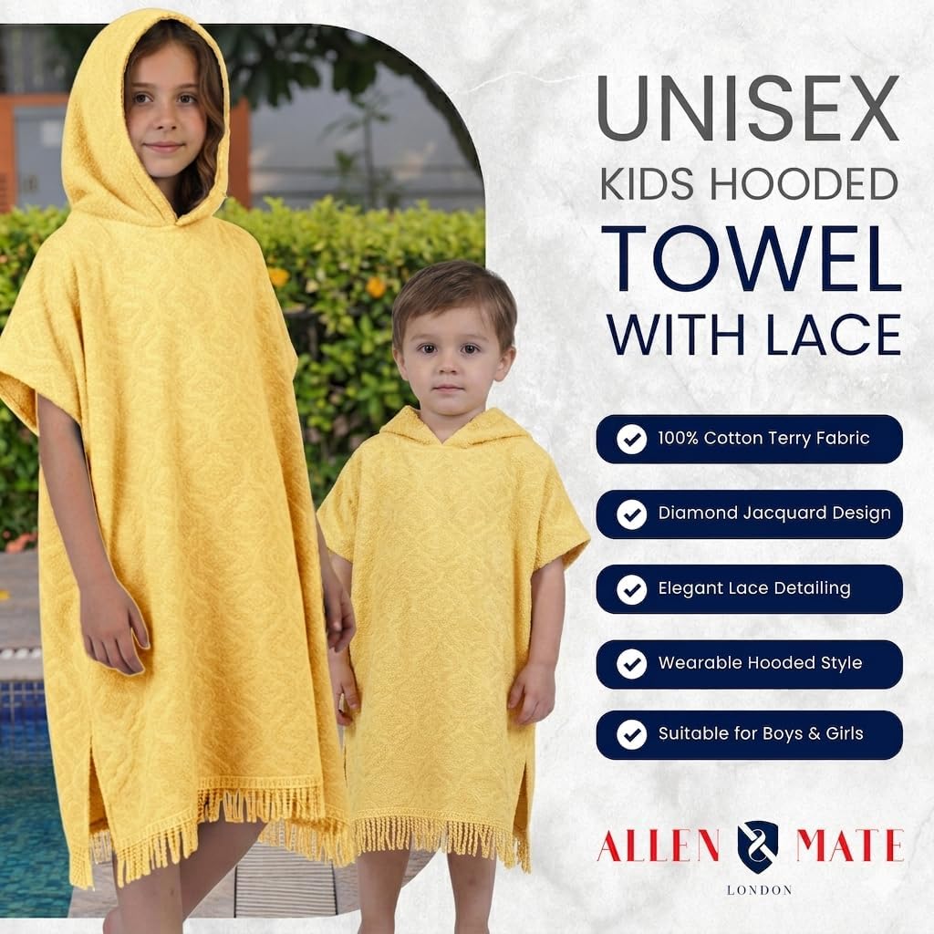 ALLEN & MATE 100% Cotton Hooded Towels for Kids - 400 GSM Thick Absorbent Wearable Bath Towel | Perfect for Pool Beach Bathing & Swimming for Boys & Girls 2-12 Years