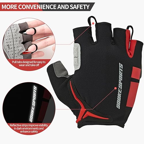 Miniatura 4 de Souke Sports Guantes de ciclismo para hombre con almohadillas de gel, guantes de bicicleta de medio dedo, ligeros, antideslizantes, absorben los