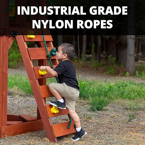 Miniatura 9 de Gorilla Playsets Sweetwater - Juego de columpios de madera de lujo con dos toboganes, pared de escalada, techo de toldo y más