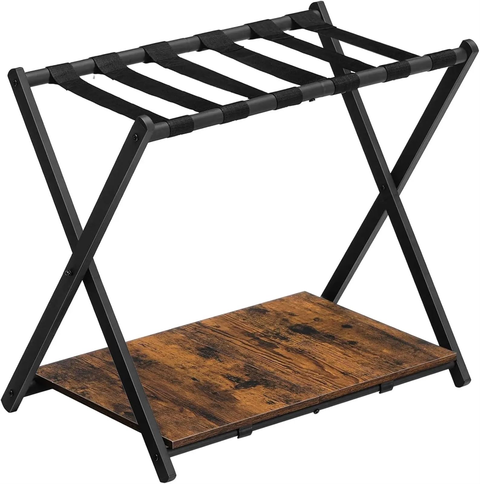 Porte-bagages pliable supportant 50 kg avec double étagère en bois