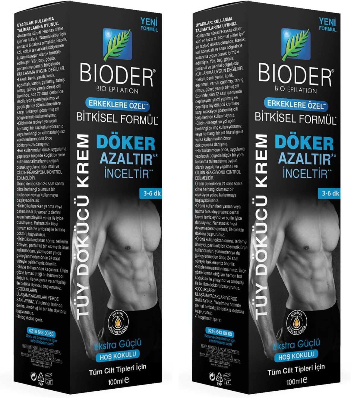 Bioder Erkeklere Özel Tüm Ciltler için Tüy Dökücü Krem 100 ml (2 paketi)