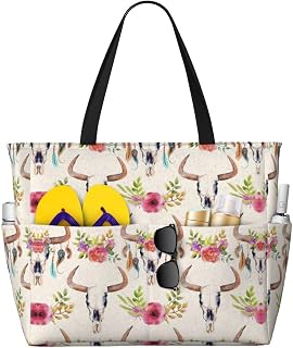 YQxwJL Runner - Bolso de mano grande con estampado de calavera de toro para mujer, bolsa de hombro grande para trabajo, viajes, universidad, casual, color negro, talla única, Negro, One Size