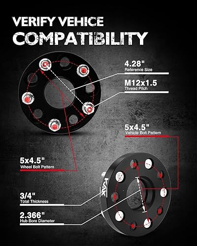 Vista 182 de KAX Espaciadores de rueda de 0.236 x 5.315 in, espaciadores de rueda centrados de 2 pulgadas y 6 lengüetas para F-15-0, Expedition, Mark LT, Negro