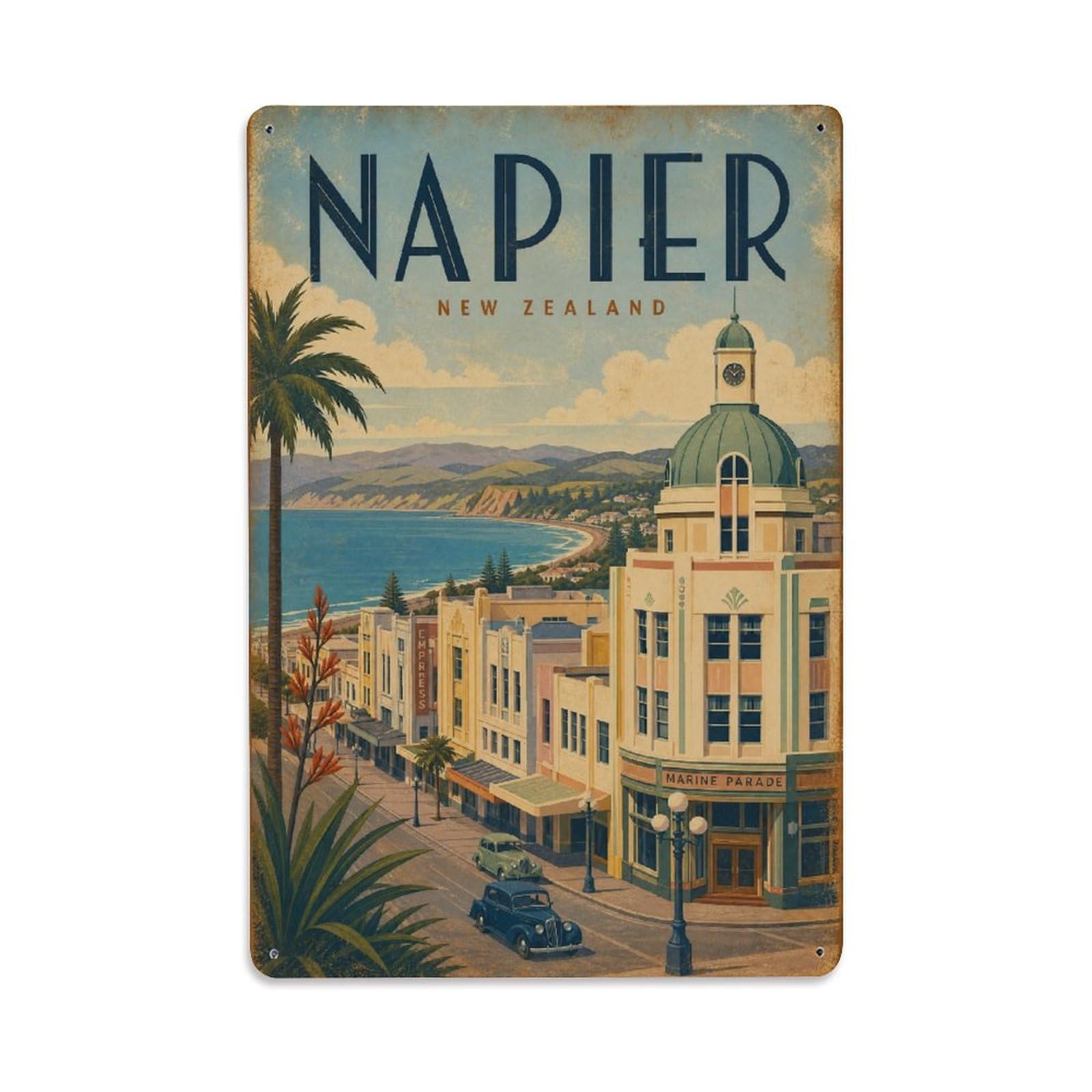Metal Tin Sign Travel Vintage New Zealand Napier