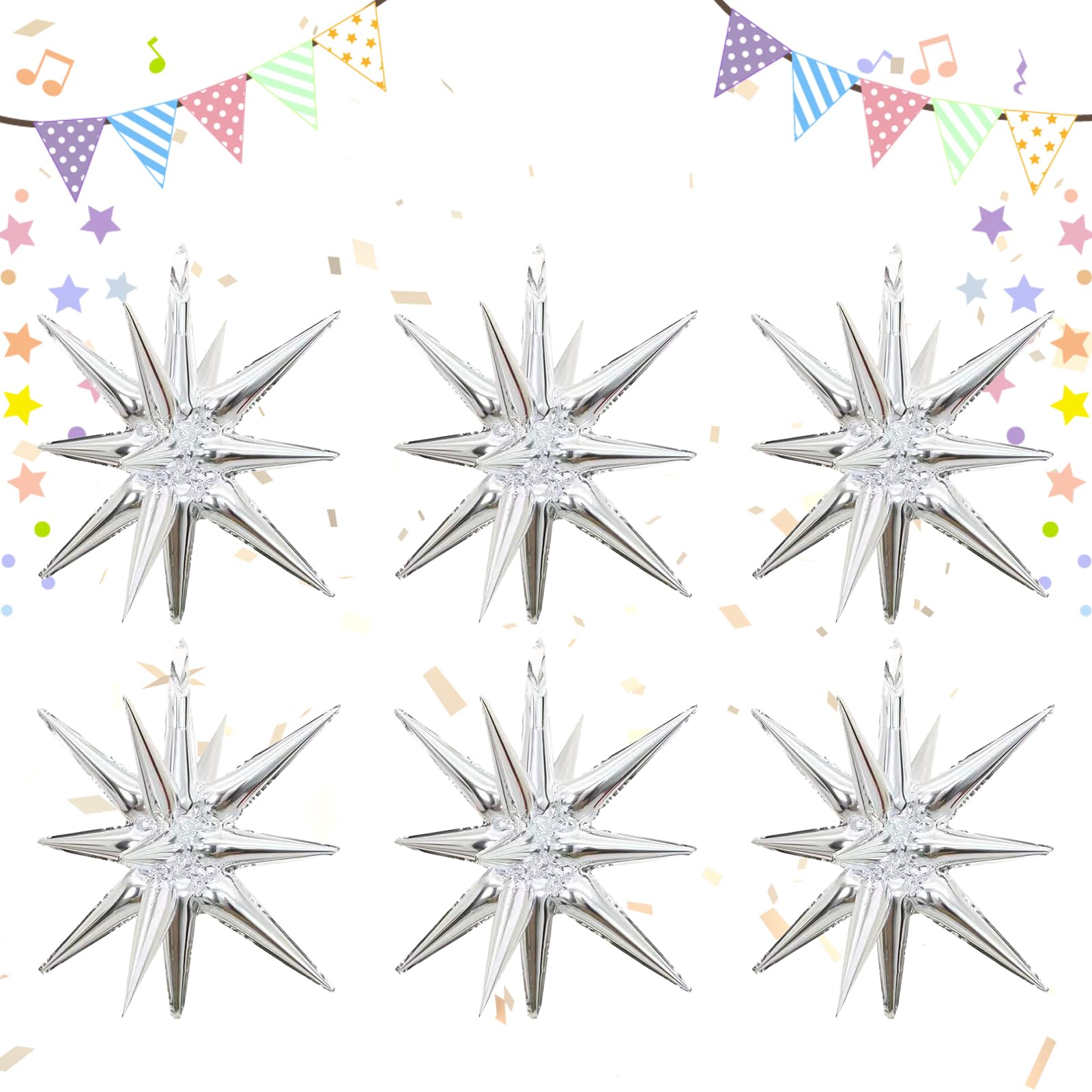 Darryy Globos Plata, Globos de Papel de Estrella 6 piezas, Globos Bodas de Plata, Globos de Cumpleaños, Globo Estrella, Globos Adecuado para Bodas, Halloween, Navidad, Carnaval, Fiestas. (plata)