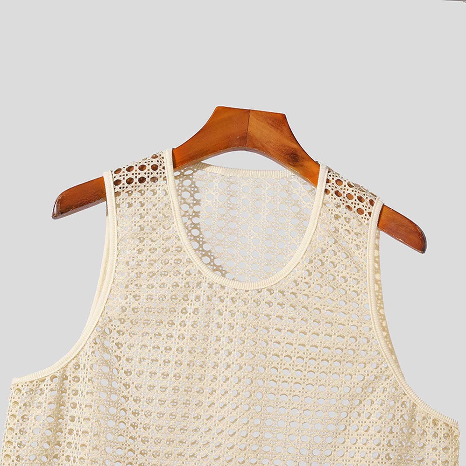 Camiseta de tirantes de malla para hombre, transparente, camiseta de tirantes sexy, camiseta de tirantes sexy, malla transpirable, camiseta de cuello redondo, camiseta sin mangas, camiseta de malla