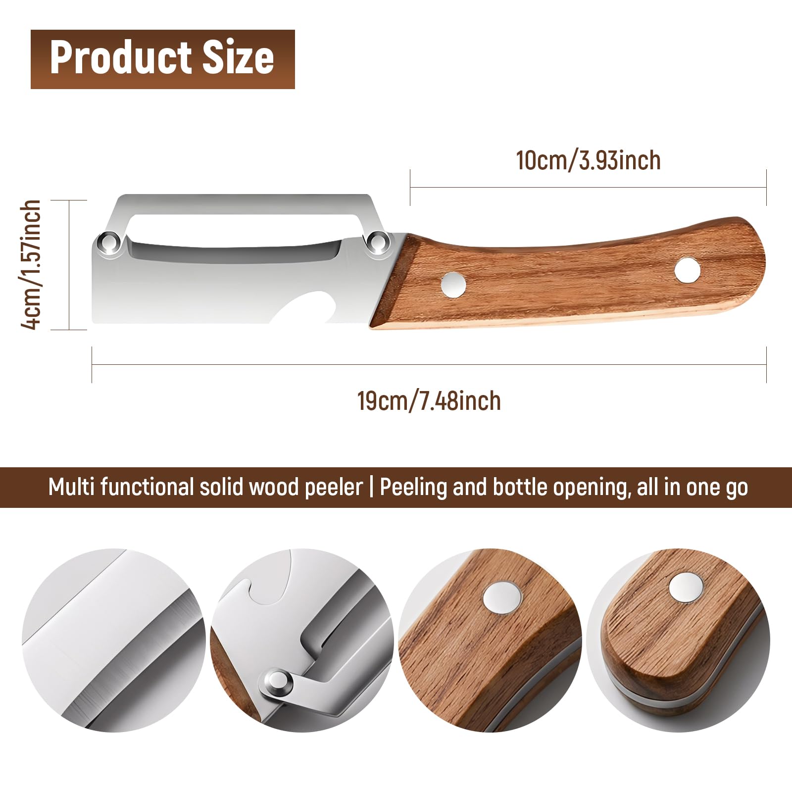 2PC Multi-Functional Vegetable Peeler for Kitchen,Vegetable Peeler Wooden Handle,2-in-1 Stainless Steel Fruit & Vegetable Peelers with Bottle Opener for Potato Pineapple — view 7