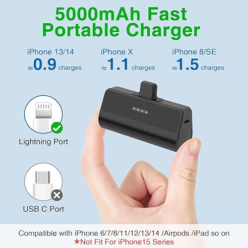 Miniatura 2 de ATGIH Mini cargador portátil para iPhone, 2 paquetes de batería pequeña de 5000 mAh, banco de energía ultracompacto compatible con iPhone 141313