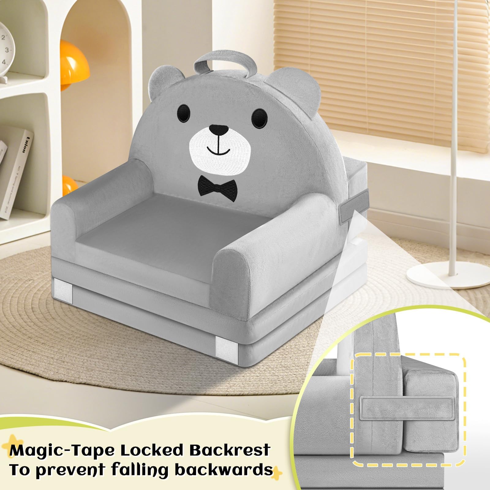Canapé Enfant, 2-en-1 Chaise Pliante pour Enfants, canapé en Velours Cristal Doux pour Les Enfants en Bas âge pour la Chambre à Coucher, Le Salon