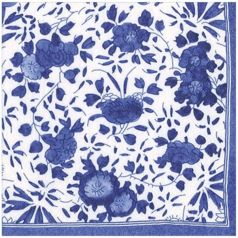 Caspari Delft Paper Luncheon Napkins in Blue, Two Packs of 20