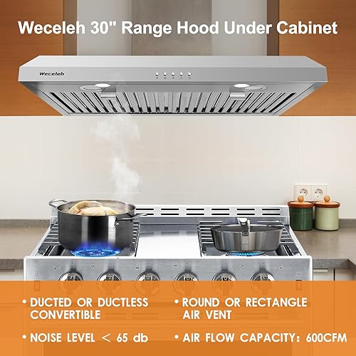 Miniatura 2 de Campana extractora de 30 pulgadas debajo del gabinete, campana extractora de acero inoxidable, 600 CFM sin ductosconductos convertible, con