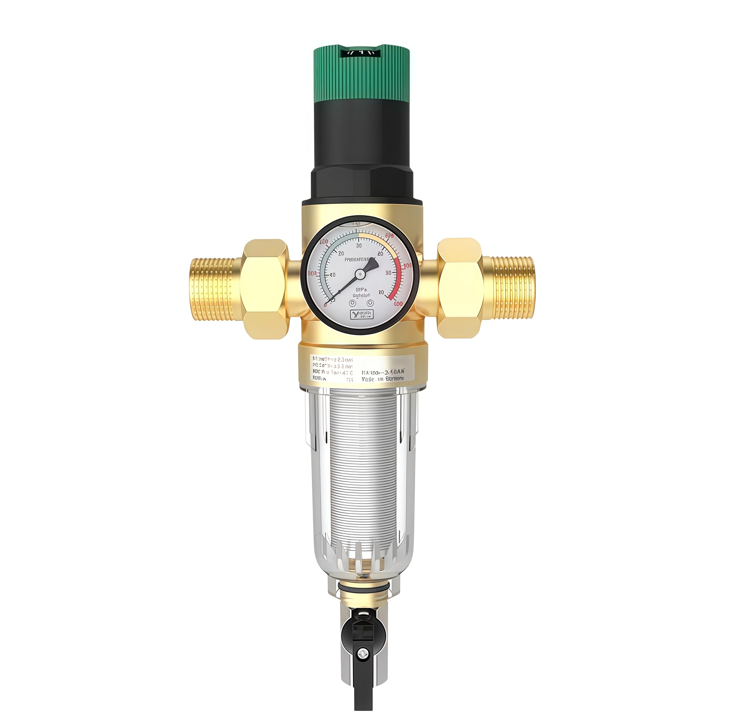 1/2 Pollici Regolabile Riduttore di Pressione Acqua, DN 15 Ottone Addensato Riduttore Pressione Acqua, Regolatore di Pressione Acqua Con Filtro e Manometro Adatto per Residenze, Edifici e Fabbriche