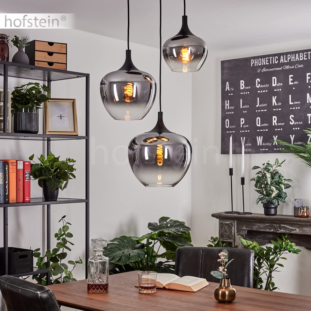 HOFSTEIN Hängeleuchte Azurara, Hängelampe aus Metall/Glas in Schwarz/Rauchfarben/Klar, Leuchte im Modernen Design, 3-flammig, Höhe max. 120 cm, 3 x E27, ohne Leuchtmittel