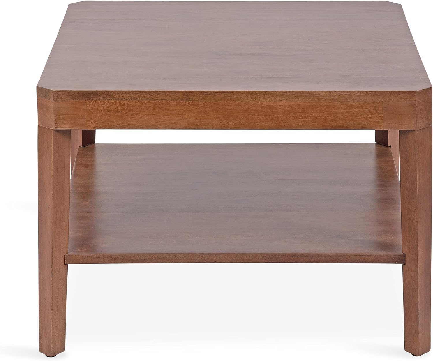 Kate and Laurel Talcott Modern Tiered Square Coffee Table, 26 x 26 x 18, Walnut Brown, Transitional Two-Tier Rectangular Living Room Table with Storage and Mango Wood Construction