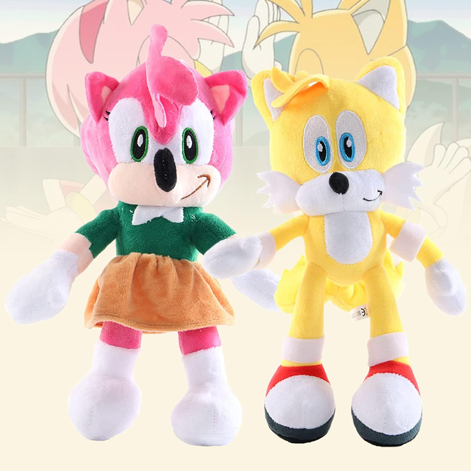 2 pcs Amy Rose Plush Sonic The Hedgehog, Sonic Plush Tails, 7.9 in Amy Rose Plush and Tails Sonic Yellow Plush Toy (Small, Amy Rose+Tails)