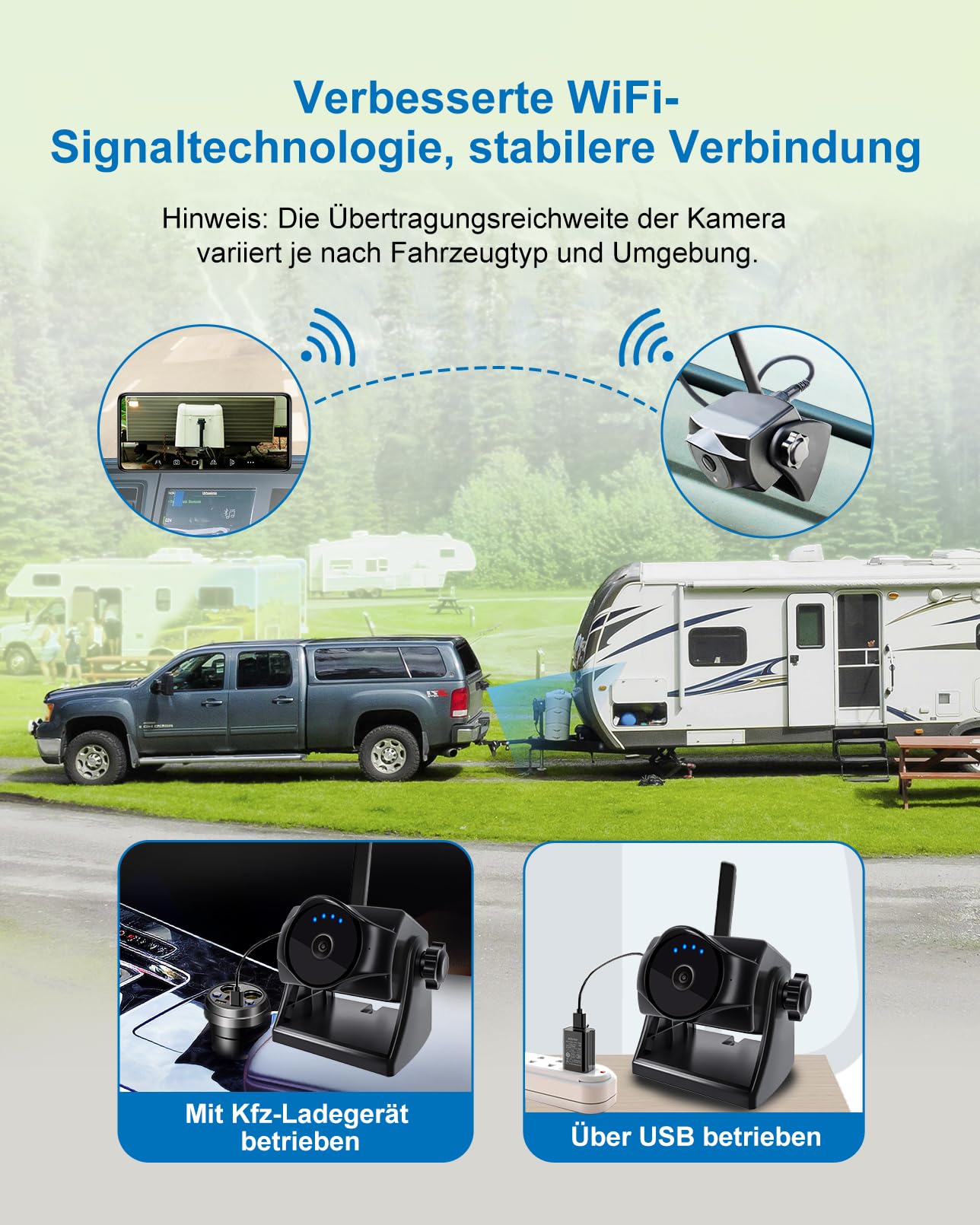 1080P Magnetische kabellose Rückfahrkamera WiFi mit langlebigem Akku 90 Tage Standby Nachtsicht IP69K für LKWs Anhänger