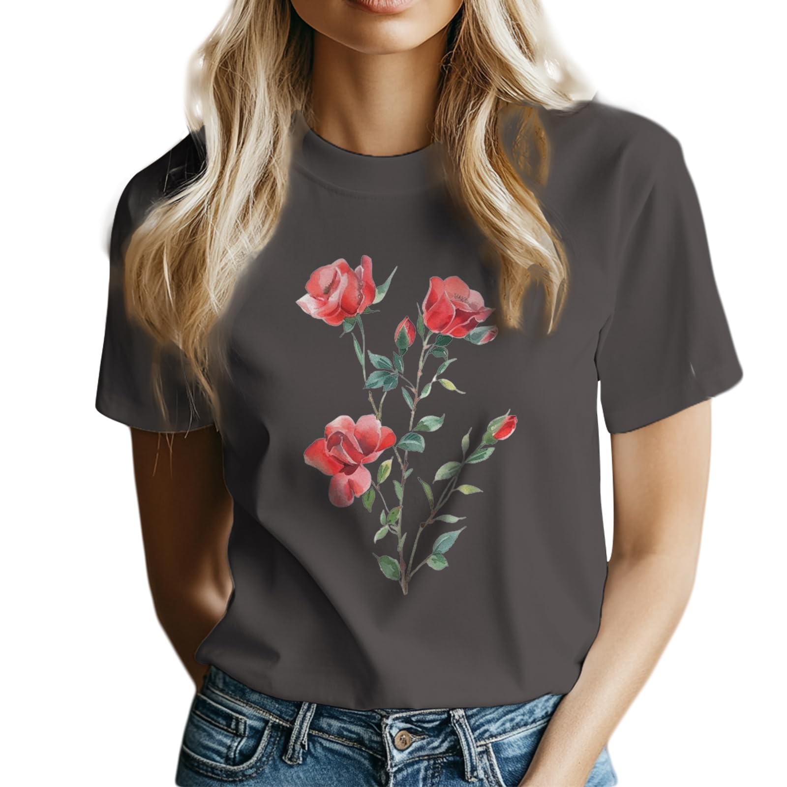 Biacolum Graphic Tees for Women Trendy Casual Short Sleeve Shirts Cute Crewneck Breathable Cotton Undershirt Tops