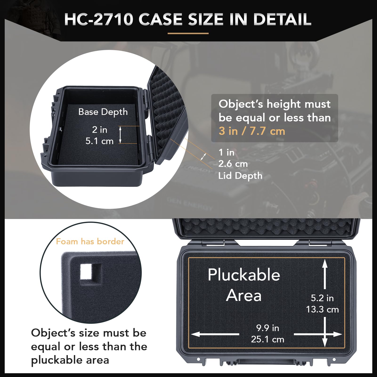 Lykus HC-2710 Custodia Valigia Case impermeabile con schiuma, Dimensioni interne 27x16x8 cm, Adatto per piccola elettronica e altro