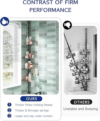 Miniatura 3 de SEIRIONE Organizador de ducha a prueba de óxido para baño, poste de tensión con 4 cestas ajustables para accesorios de ducha, 61.3 a 113 pulgadas de