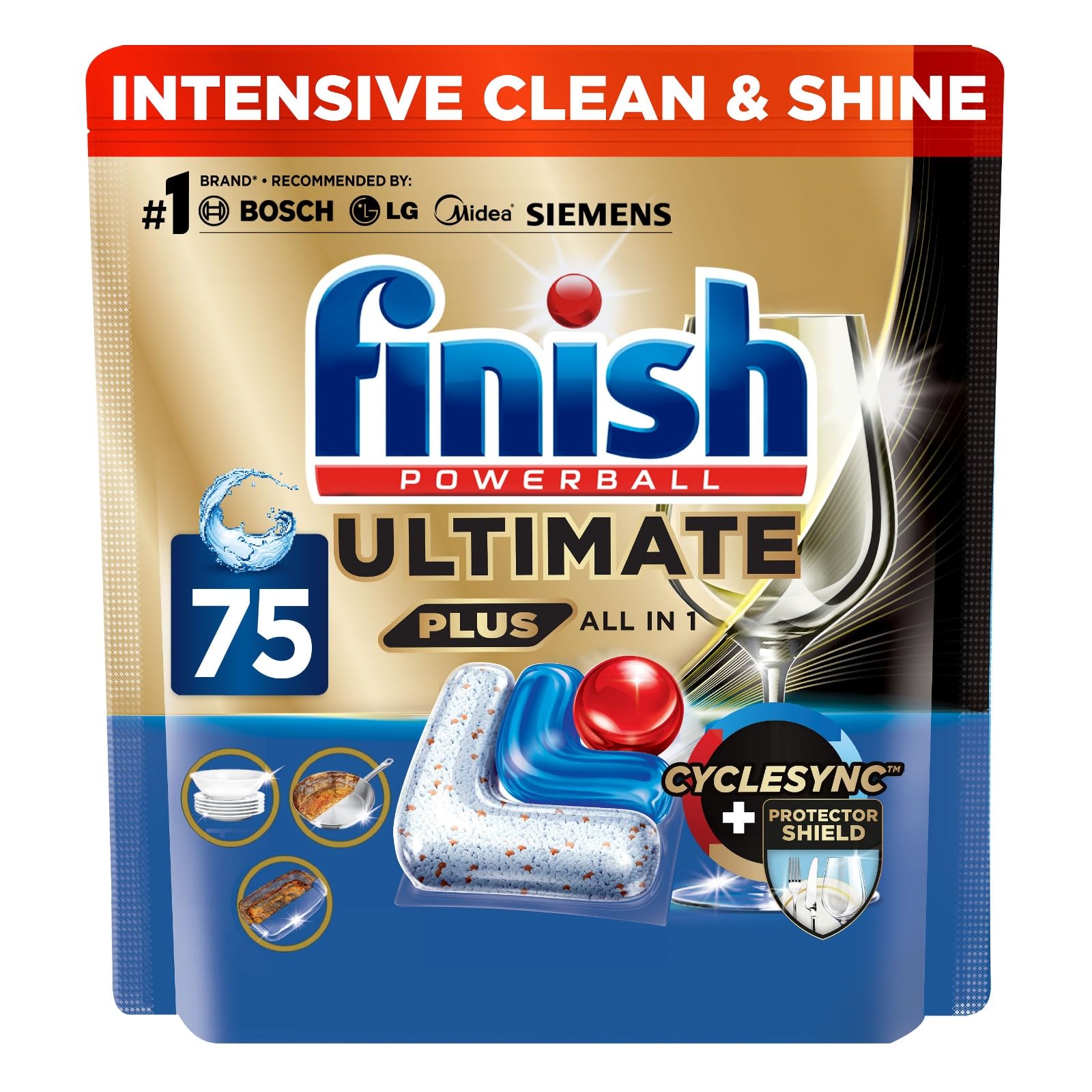 Finish Powerball Ultimate Plus Dishwasher Detergent, Lemon Fragrance Scent, 75 Tabs